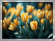 Tulipany, Żółte, Kwiaty, Grafika