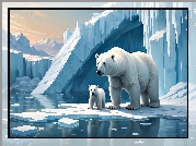 Góry lodowe, Dwa, Niedźwiedzie polarne, 2D