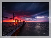 Rzeka, Tag, Zachód słońca, Most, Vasco da Gama Bridge, Lizbona, Portugalia