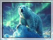 Grafika, Niedźwiedź, Polarny, Zorza polarna