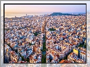 Hiszpania, Barcelona, Z lotu ptaka, Domy, Kościół, Sagrada Familia, Panorama, Zdjęcie miasta