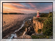 Morze, Skały, Latarnia morska, Hornby Lighthouse, Drzewa, Kamienie, Poranek, Australia