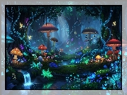 Las, Drzewa, Grzyby, Kwiaty, Fantasy