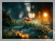 Grzyby, Trawa, Bokeh, Grafika AI