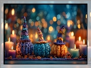 Dynie, Włóczka, Świece, Bokeh, Grafika