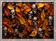 Halloween, Czaszki, Liście, Grafika AI