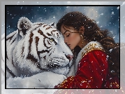 Biały, Tygrys, Dziewczyna, Czerwony, Płaszcz