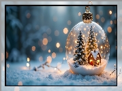 Boże Narodzenie, Bombka, Śnieg, Choinki, Domek, AI