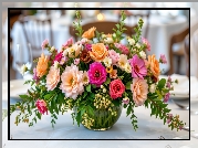 Kolorowe, Kwiaty, Bukiet, Stół, Grafika AI