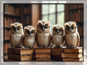 Książki, Sowy, Okulary, AI