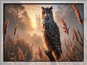 Sowa, Puchacz, Konar, Trawa