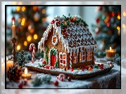 Boże Narodzenie, Domek, Piernik, Świece, Lukier, Gałązki