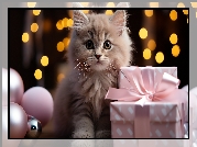 Puszysty, Mały, Kot, Różowe, Prezenty, Bombki