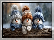 Trzy, Bałwanki, Czapki, Grafika AI