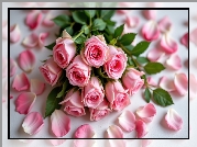 Wiązanka, Różowe, Róże, Płatki