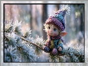 Skrzat, Gałązka, Szron, Grafika AI