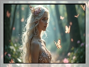 Kobieta, Blondynka, Motyle, Grafika AI