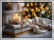 Świeca, Książki, Tkaniny, Grafika AI