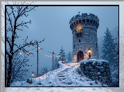 Zima, Wieża, Schody, Śnieg