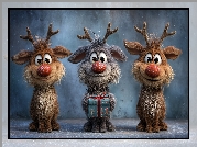 Trzy, Renifery, Prezent, Grafika AI