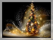 Boże Narodzenie, Choinka, Kolorowe, Bombki, Smugi, Grafika AI