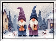 Dwa, Skrzaty, Prezenty, Zima, Grafika AI