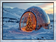 Zima, Góry, Boże Narodzenie, Udekorowana, Choinka, Igloo