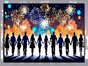 Powitanie, Nowy Rok, Fajerwerki, Postacie