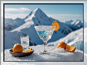 Zima, Góry, Szklanka, Kieliszek, Pomarańcze, Drink
