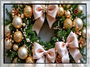 Wieniec, Złote, Bombki, Kokardy, Boże Narodzenie, Grafika AI