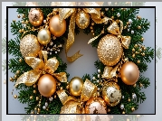 Boże Narodzenie, Wianek, Bombki, Kokardy, Złote, Gałązki, AI