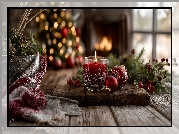 Czerwona, Świeca, Bombki, Świąteczne, Grafika AI, Boże Narodzenie