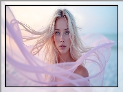 Kobieta, Blondynka, Niebieskie, Oczy, Twarz