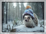 Jeż, Czapka, Zima, Grafika