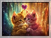 Przytulone, Dwa, Koty, Serce, Grafika