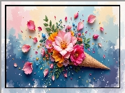 Kwiaty, Płatki, Rożek, Wafel, Tło