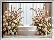 Podium, Kwiaty, Białe, Różowe, Róże