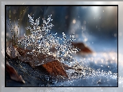 Dwie, Śnieżynki, Zima, Śnieg, Grafika AI