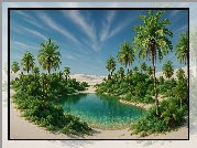 Pustynia, Oaza, Woda, Palmy