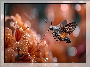 Fruczak gołąbek, Motyl, Kwiaty, Makro, Grafika AI