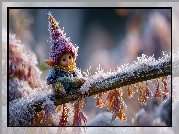 Skrzat, Szron, Gałązka, Zima, Grafika AI