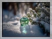 Zielone, Szklane, Jabłko, Gałązki, Śnieg, Grafika AI