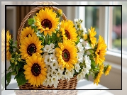 Kwiaty, Słoneczniki, Koszyk
