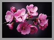 Różowe, Kwiaty, Drzewo owocowe, Tło, Czarne, AI