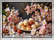 Ciasteczka, Talerz, Różowe, Drobne, Kwiaty