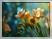 Żółte, Frezje, Kwiaty, Grafika AI