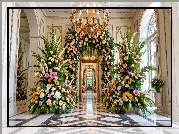 Wnętrze, Hol, Bukiety, Kolorowe, Kwiaty, Żyrandol