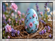 Wielkanoc, Niebieskie, Jajko, Pisanka, Różowe, Róże