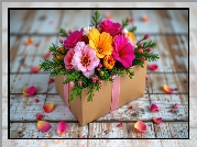 Prezent, Wstążka, Kolorowe, Kwiaty, Płatki, Kwiatów, Deski