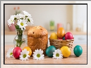 Wielkanoc, Kolorowe, Pisanki, Koszyk, Babka, Kwiaty, Białe, Margerytki